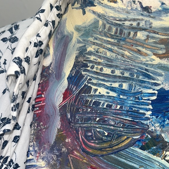 Club Monaco Navy Blue Floral Print White Long Sleeve Button Up. Slim Fit Med - Picture 12 of 12